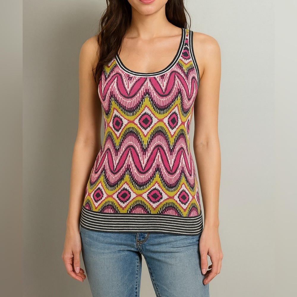 Tory‎ Burch Pink and Yellow Zigzag Tank Top